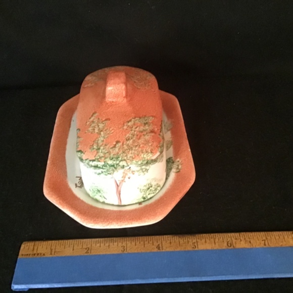 Rare Find- Butter Cheese Lidded Dish Pottery Hand Painted Cottagecore House. - Picture 11 of 11